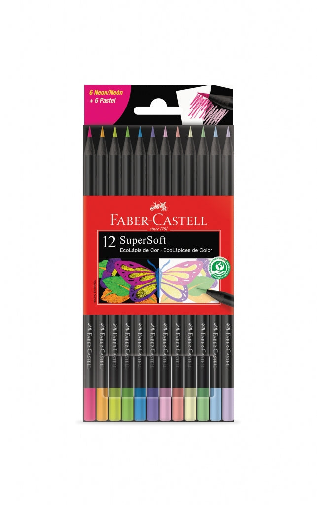 Lápis de Cor - Faber-Castell - EcoLápis Supersoft - 12 Cores Neon e Pastel