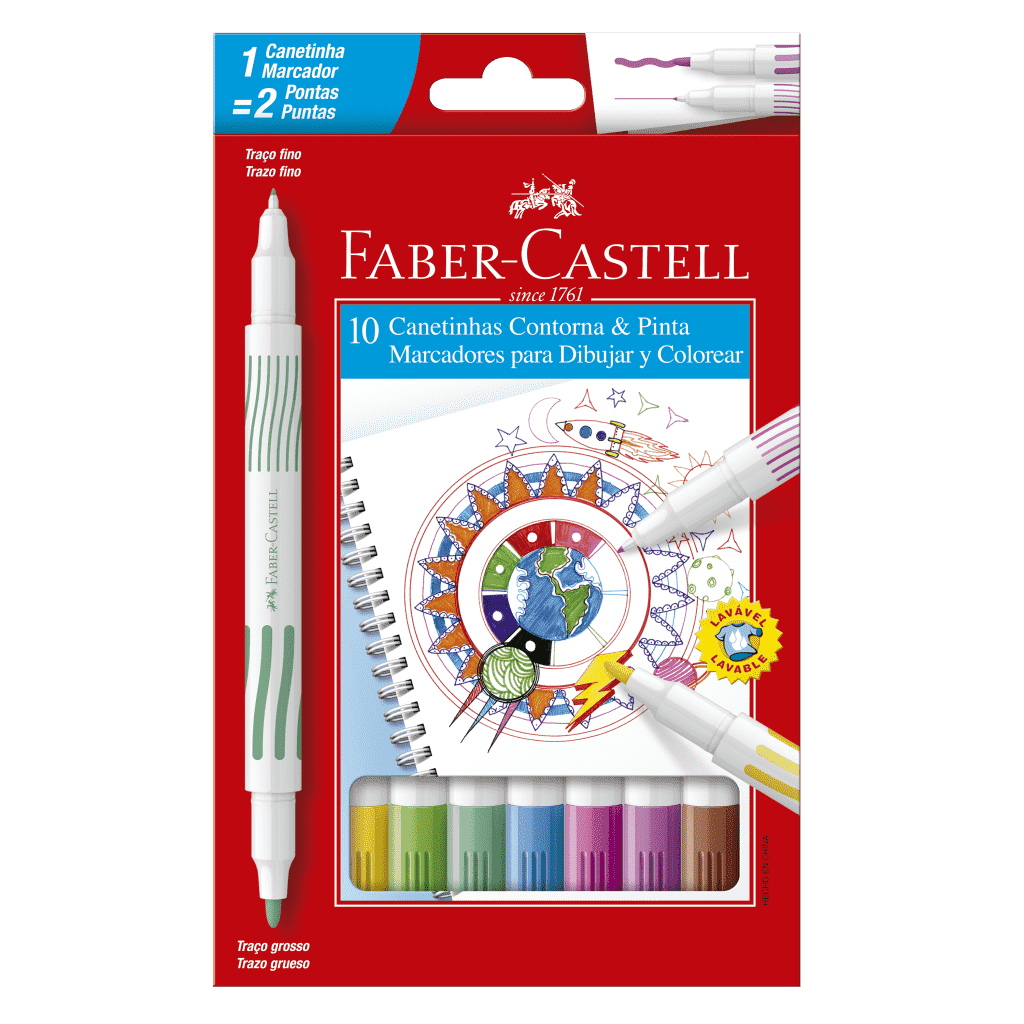 Canetinha Contorna & Pinta - Faber-Castell - 10 Cores Ponta Dupla