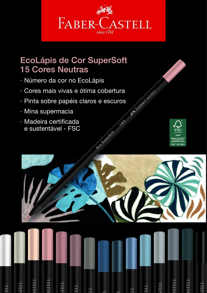 Lápis de Cor - Faber-Castell - EcoLápis Supersoft - 15 Cores Neutras