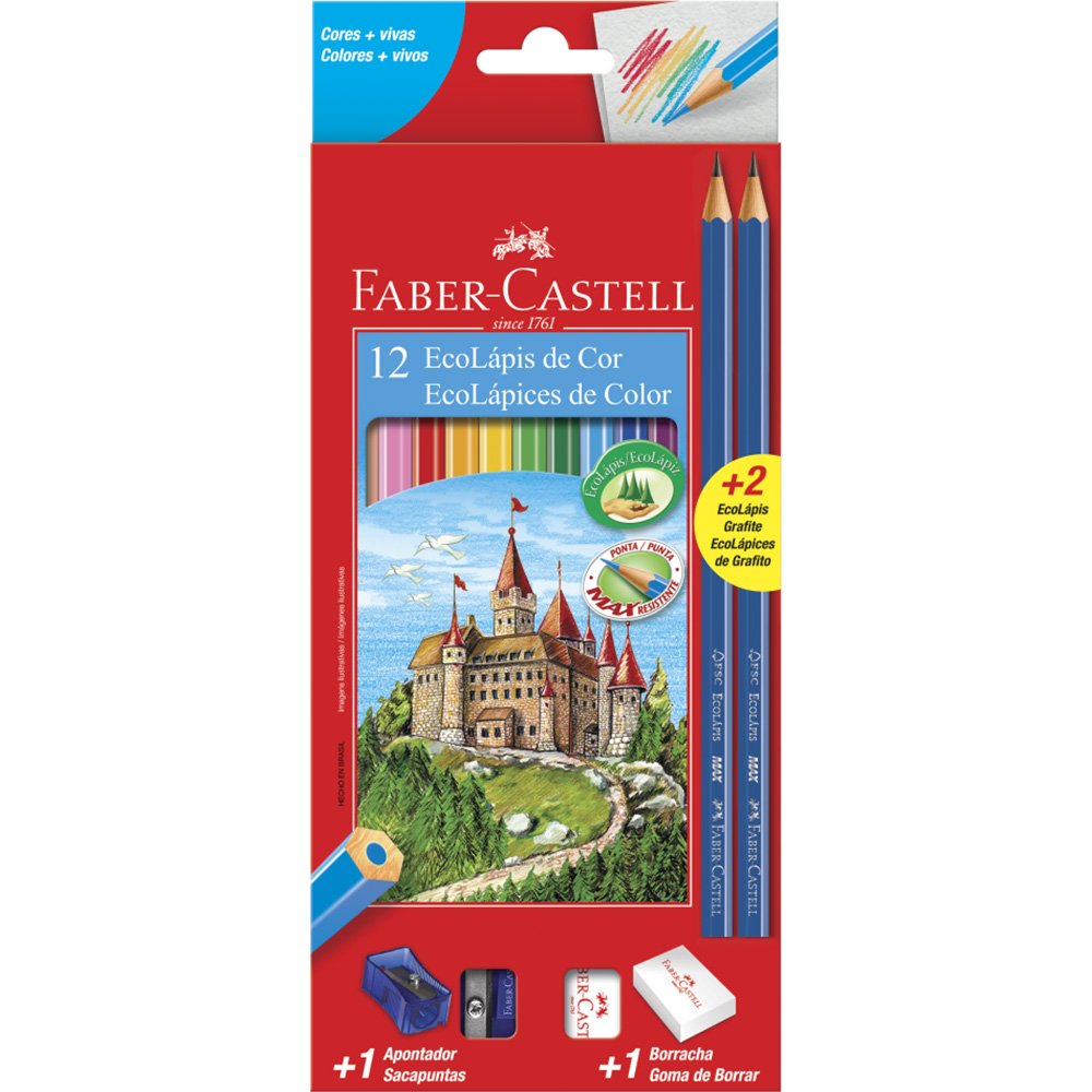 Lápis de Cor - Faber-Castell - 12 Cores + 2 EcoLápis Grafite + 1 Apontador + 1 Borracha