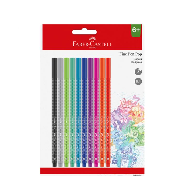 Caneta Fine Pen Pop 0.4mm - Faber-Castell - Blister com 10 Cores