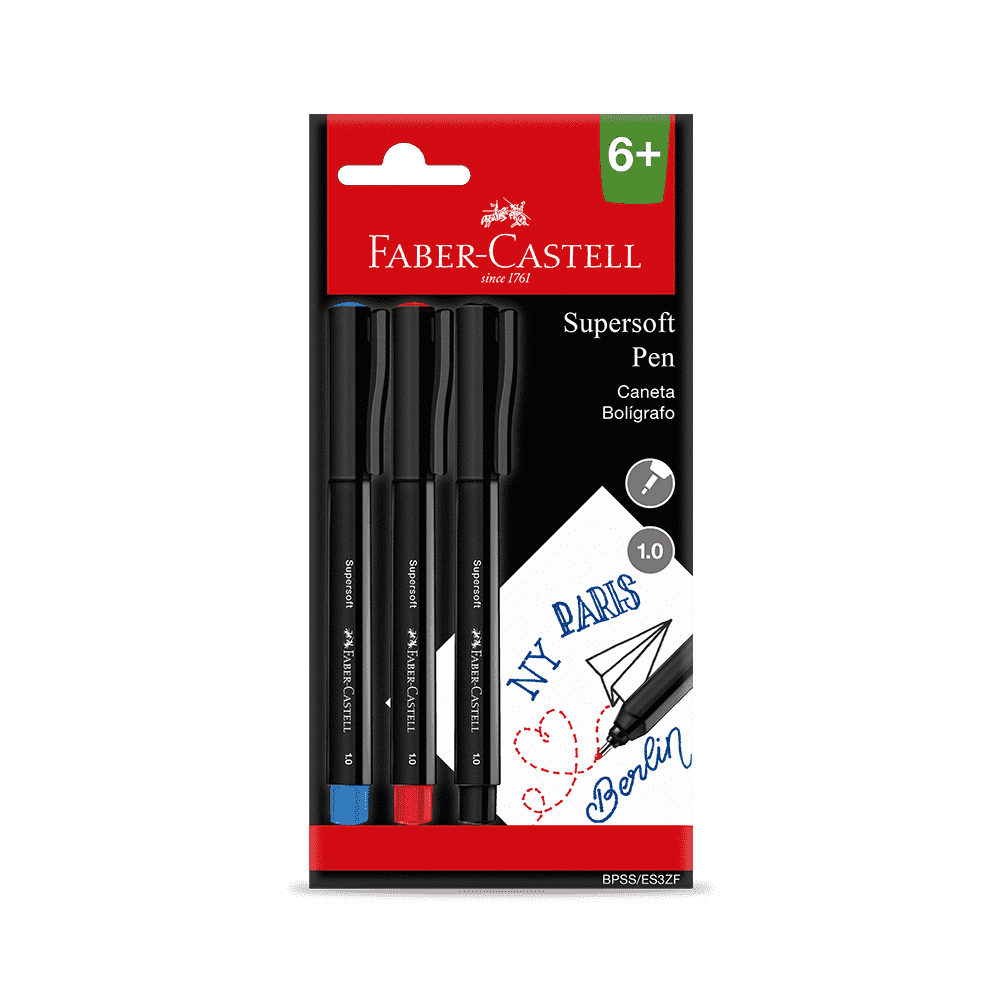 Caneta Fineliner - Faber-Castell - 3 Cores Supersoft Pen 1.0